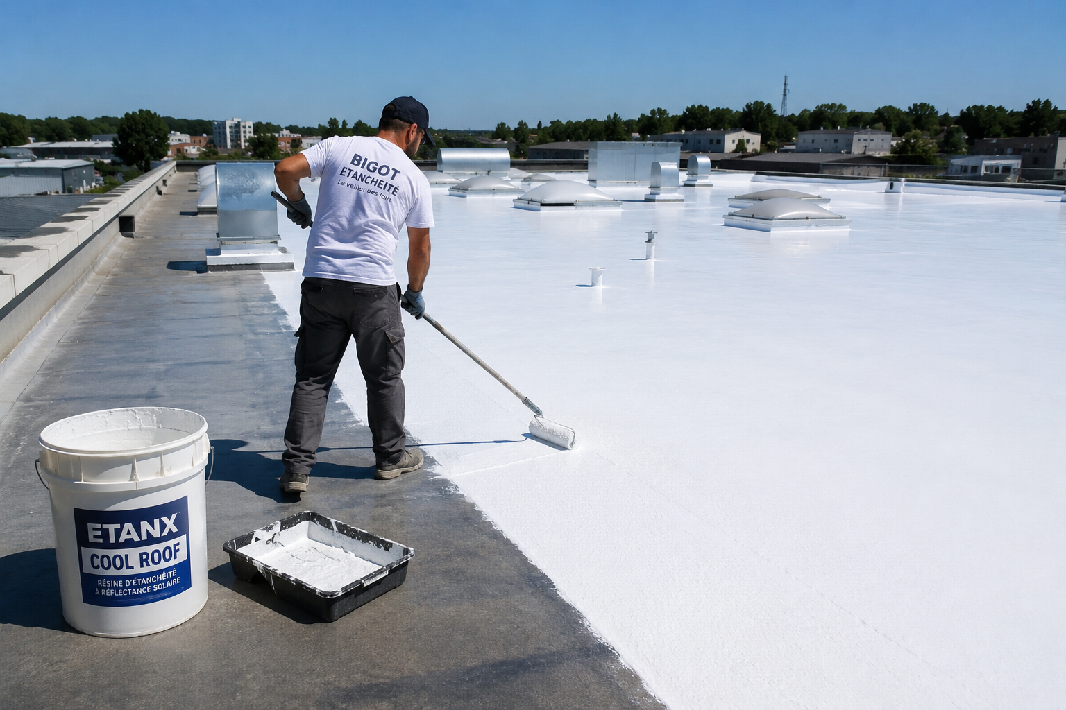 Toiture réfléchissante blanche limitant l'échauffement de la surface